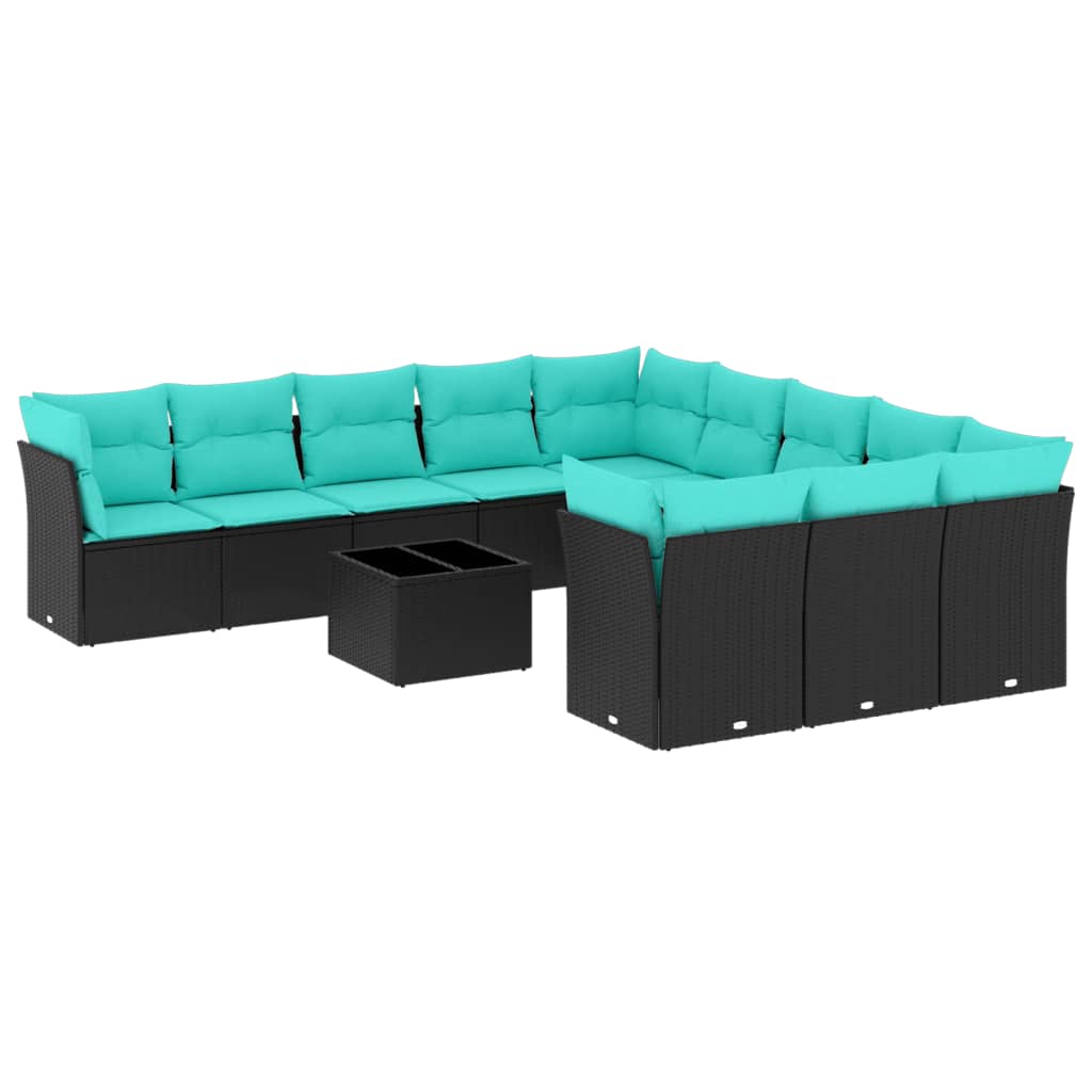 12 Piece Patio Sofa Set with Cushions Black Poly Rattan