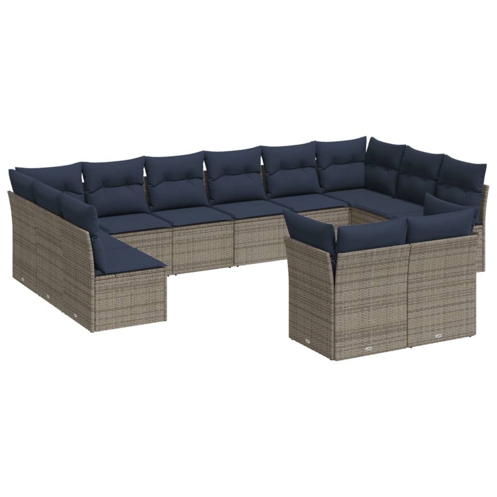 12 Piece Patio Sofa Set with Cushions Gray Poly Rattan