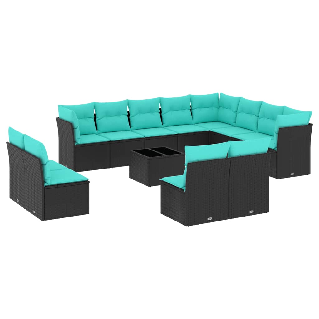 13 Piece Patio Sofa Set with Cushions Black Poly Rattan