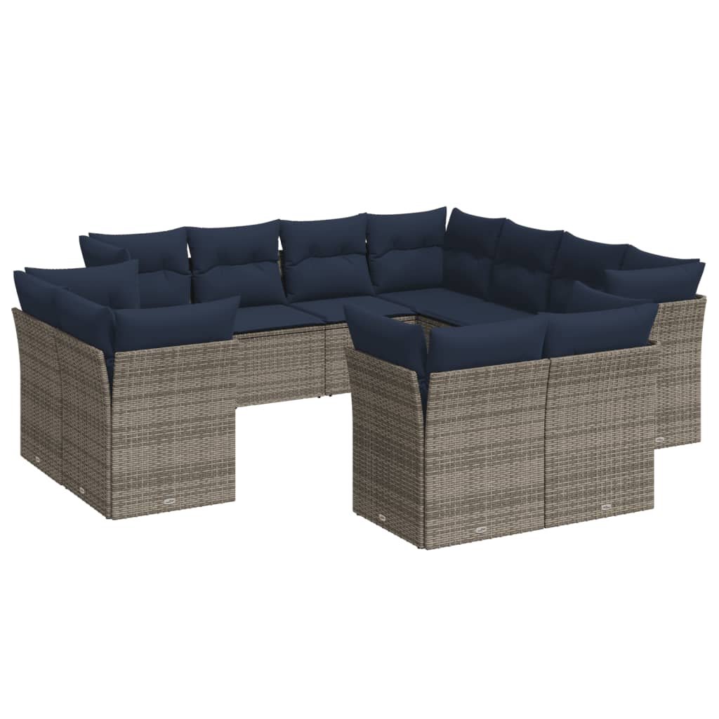 11 Piece Patio Sofa Set with Cushions Gray Poly Rattan