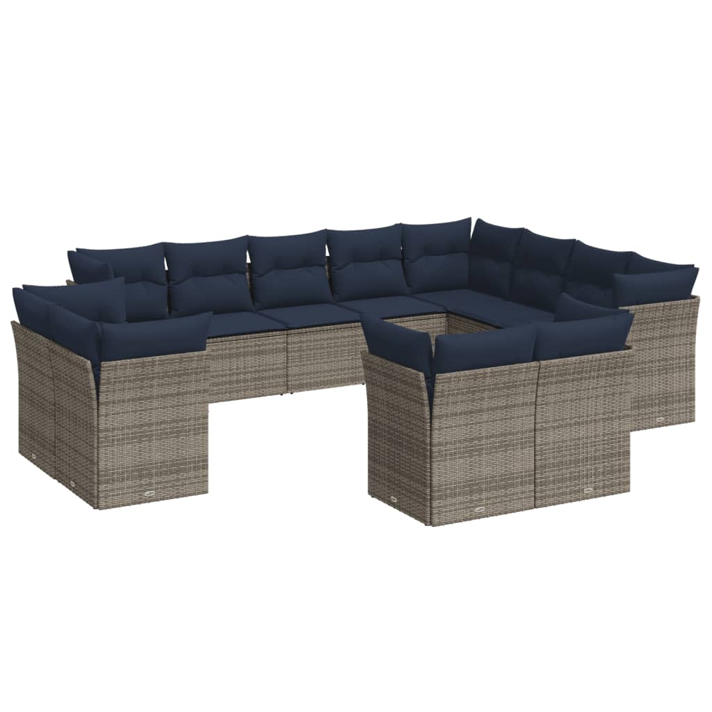 12 Piece Patio Sofa Set with Cushions Gray Poly Rattan