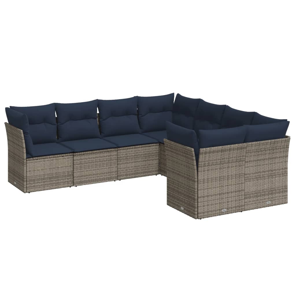 8 Piece Patio Sofa Set with Cushions Gray Poly Rattan