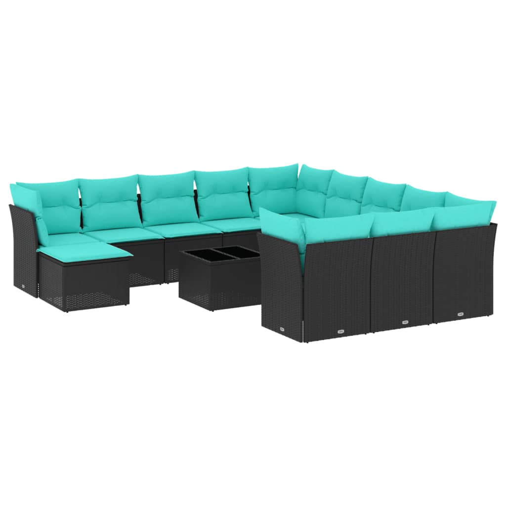 13 Piece Patio Sofa Set with Cushions Black Poly Rattan
