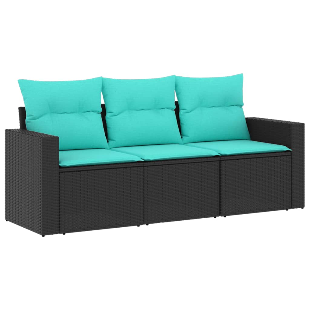 Garden Sofa Set Black PE Rattan 3 Piece Adjustable Armrests