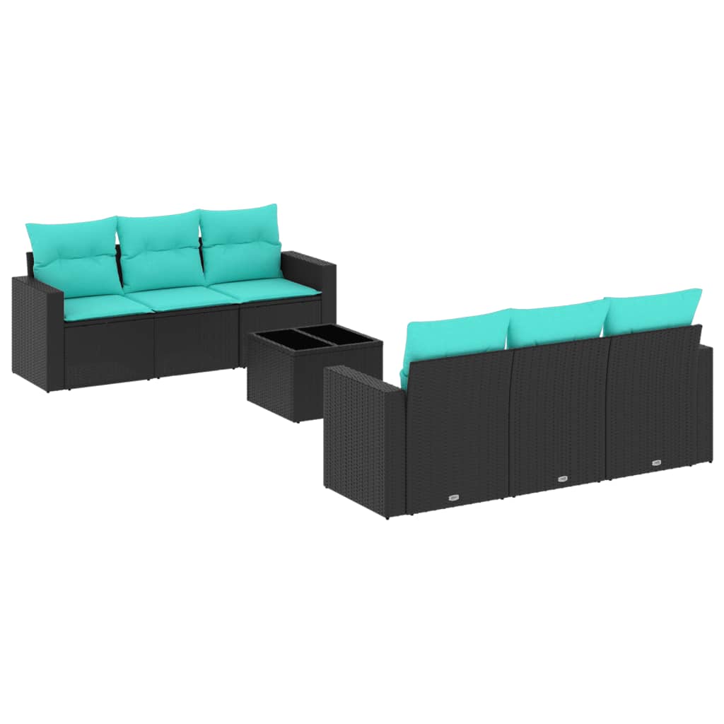 7 Piece Patio Sofa Set with Cushions Black Poly Rattan