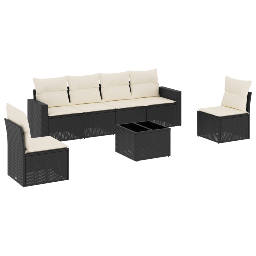 Garden Sofa Set Black PE Rattan 7 Piece Set Modular