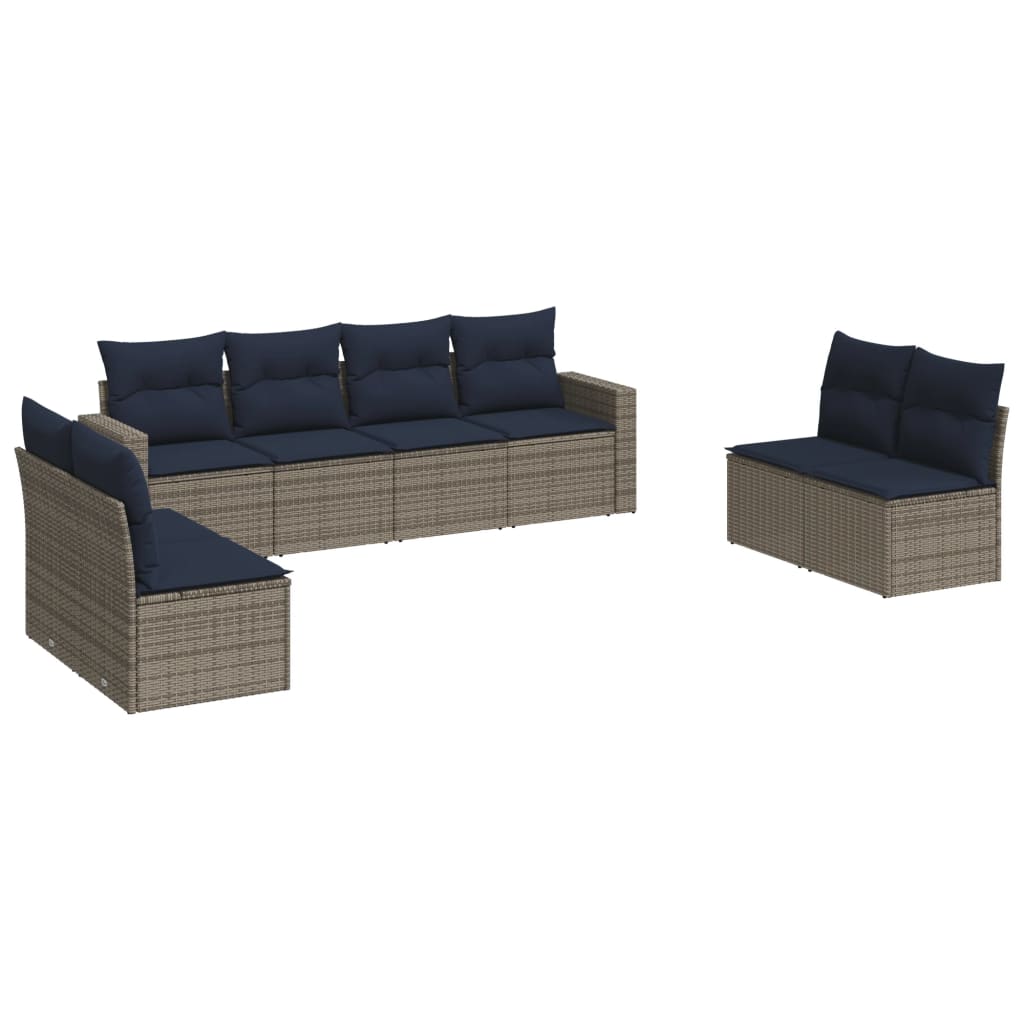 8 Piece Patio Sofa Set with Cushions Gray Poly Rattan