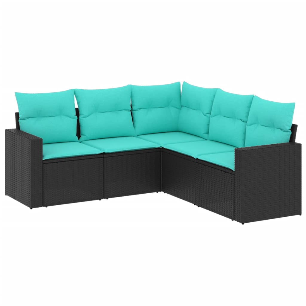 Garden Sofa Set Black, Blue PE Rattan, Powder-Coated Steel, Polyester