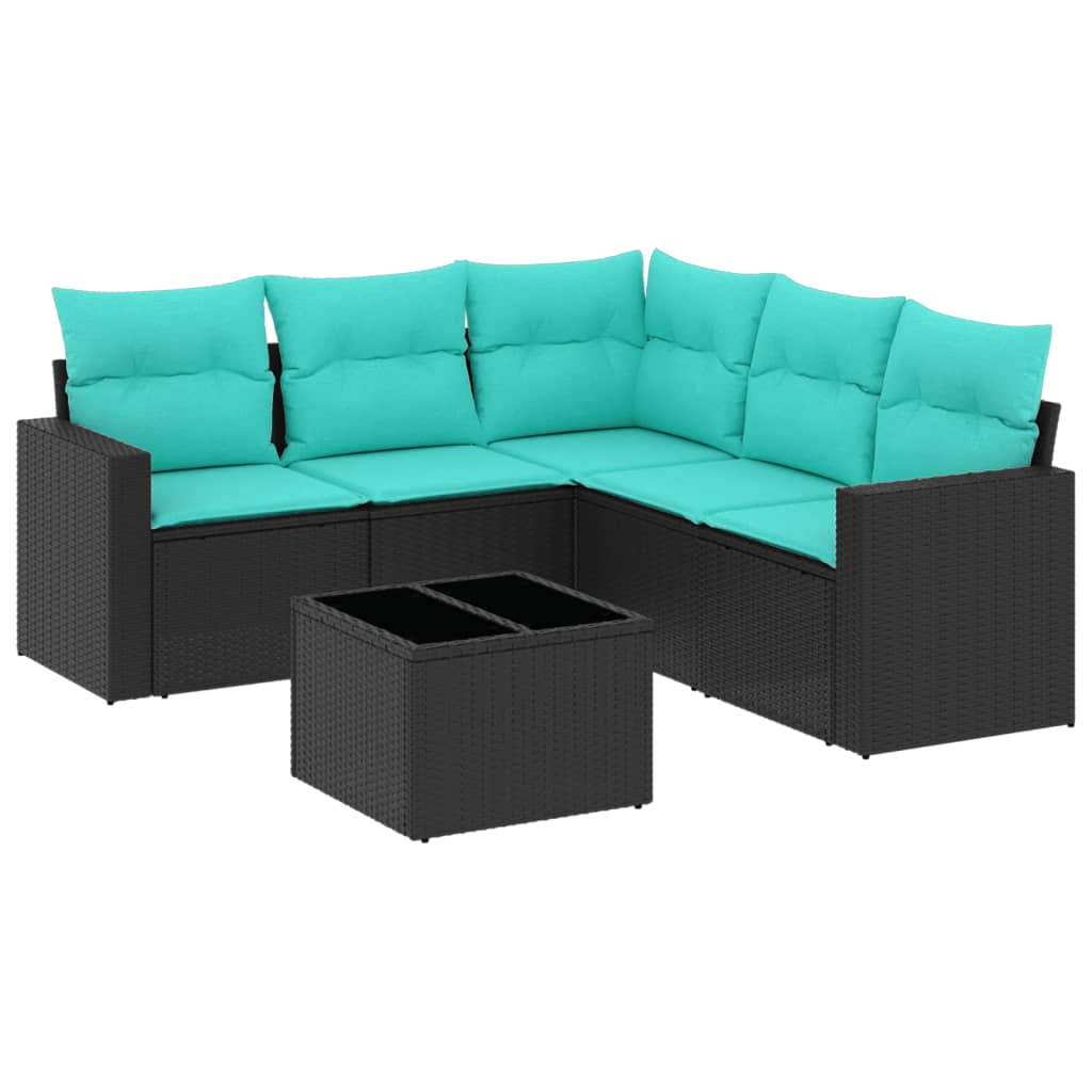 6 Piece Patio Sofa Set with Cushions Black Poly Rattan