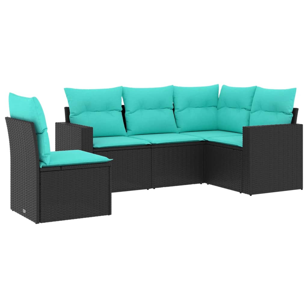 Garden Sofa Set Black PE Rattan 5 Piece Set Adjustable Feet