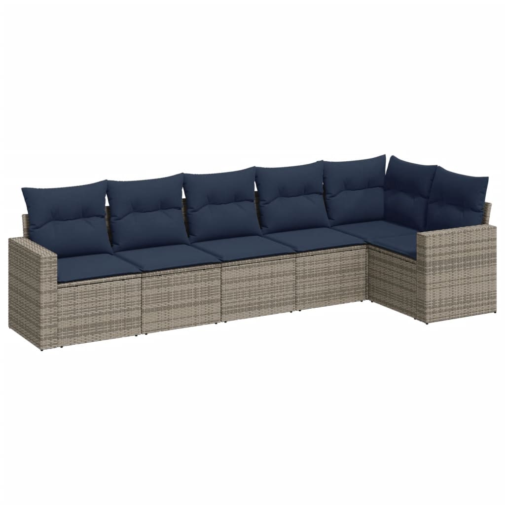 6 Piece Patio Sofa Set with Cushions Gray Poly Rattan
