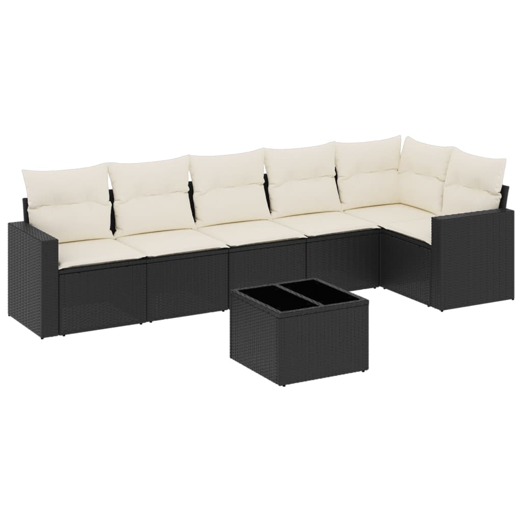 Garden Sofa Set Black PE Rattan 7 Piece Removable Covers