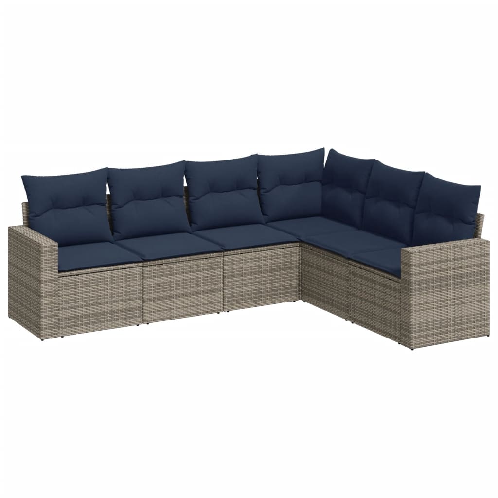 6 Piece Patio Sofa Set with Cushions Gray Poly Rattan