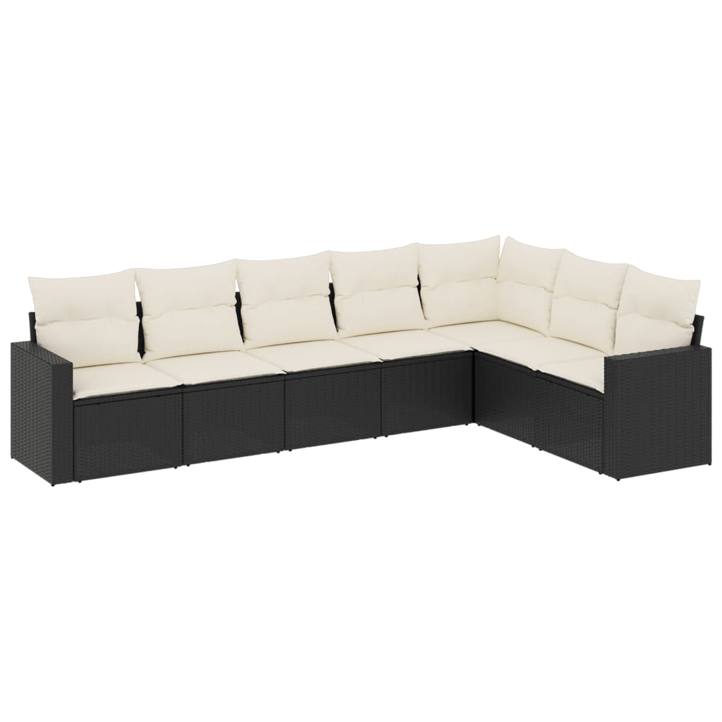 Garden Sofa Set Black PE Rattan Large Adjustable Feet