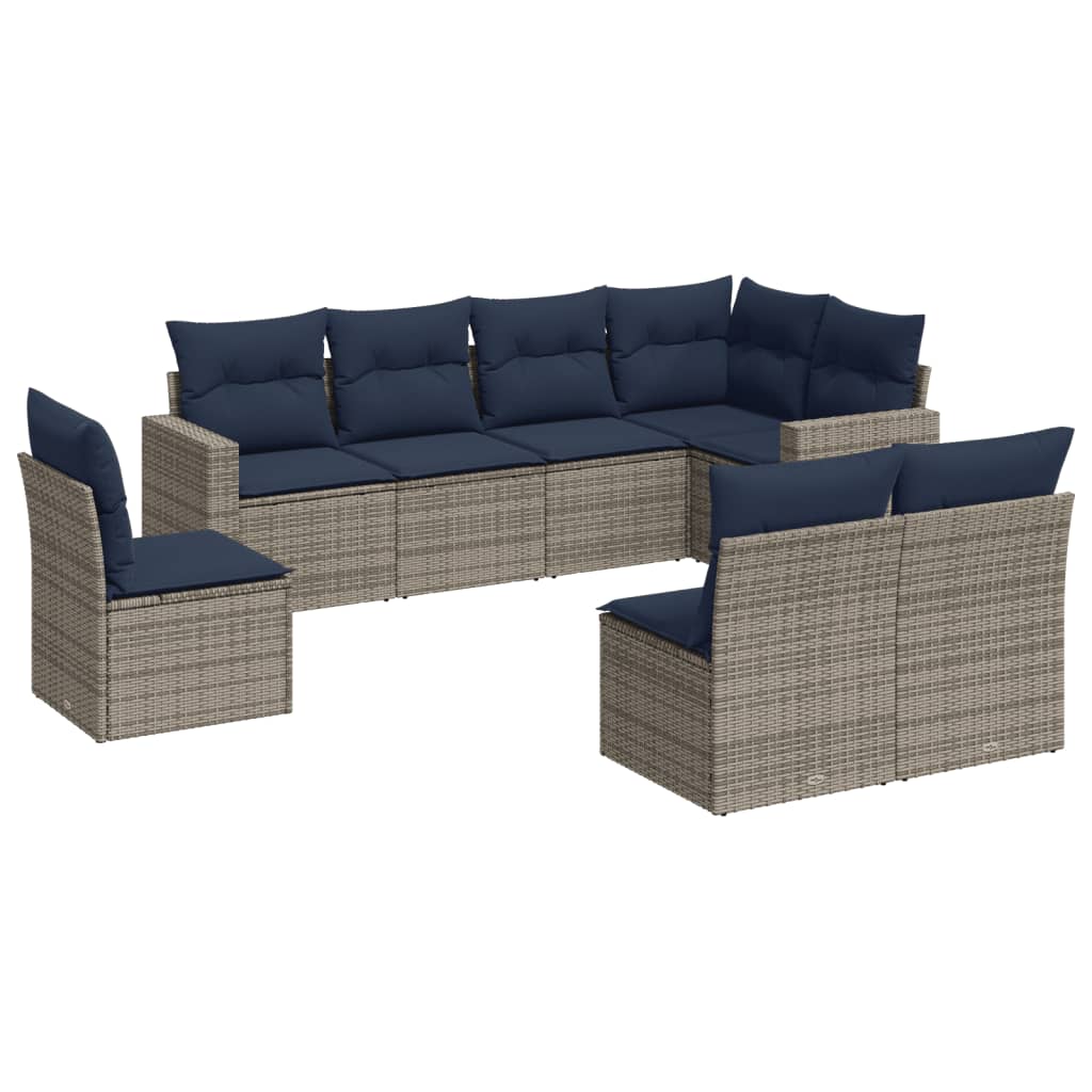 8 Piece Patio Sofa Set with Cushions Gray Poly Rattan