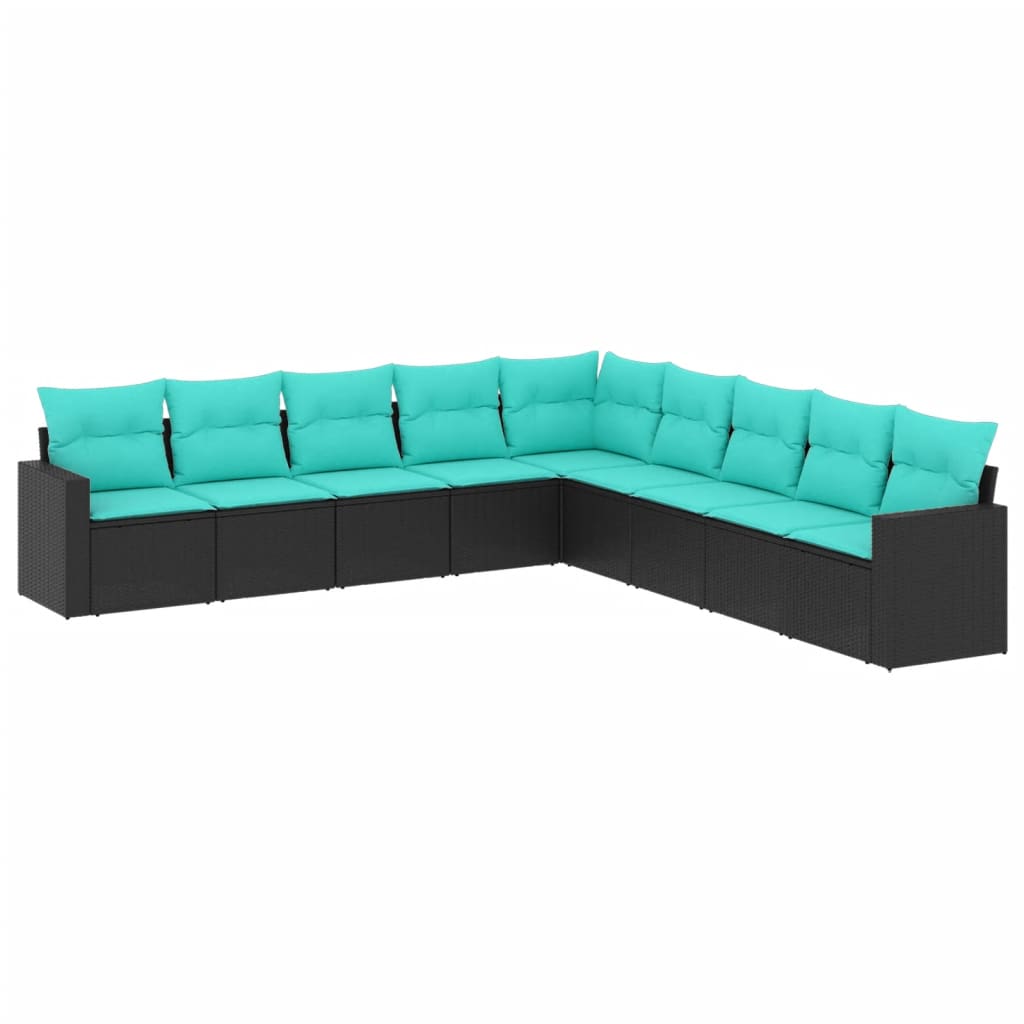 Garden Sofa Set Black, Blue PE rattan, powder-coated steel Large