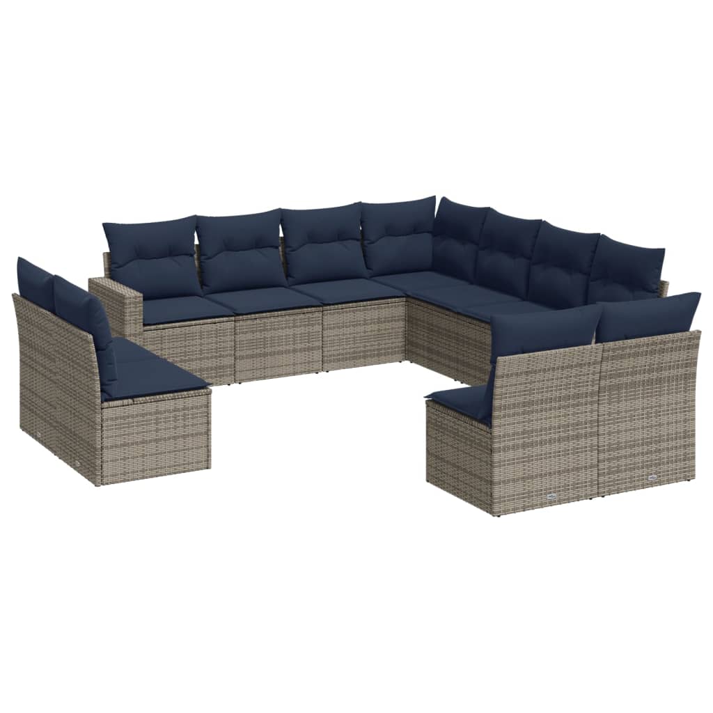 11 Piece Patio Sofa Set with Cushions Gray Poly Rattan