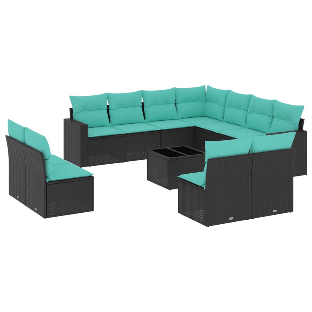 12 Piece Patio Sofa Set with Cushions Black Poly Rattan