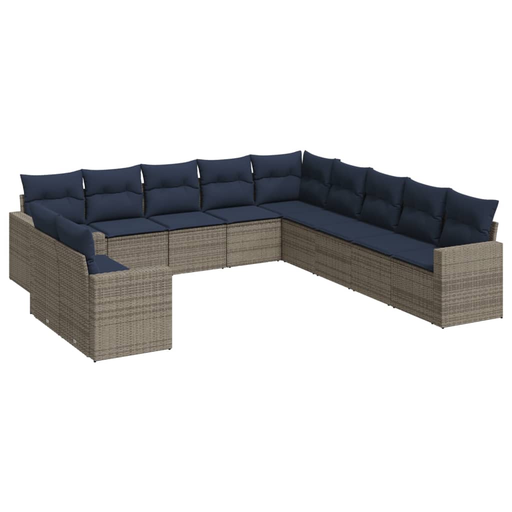 11 Piece Patio Sofa Set with Cushions Gray Poly Rattan