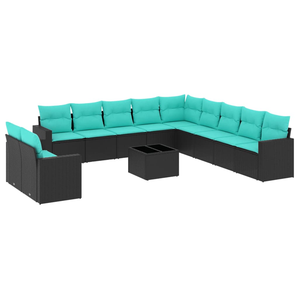 12 Piece Patio Sofa Set with Cushions Black Poly Rattan
