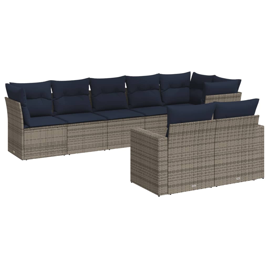 8 Piece Patio Sofa Set with Cushions Gray Poly Rattan