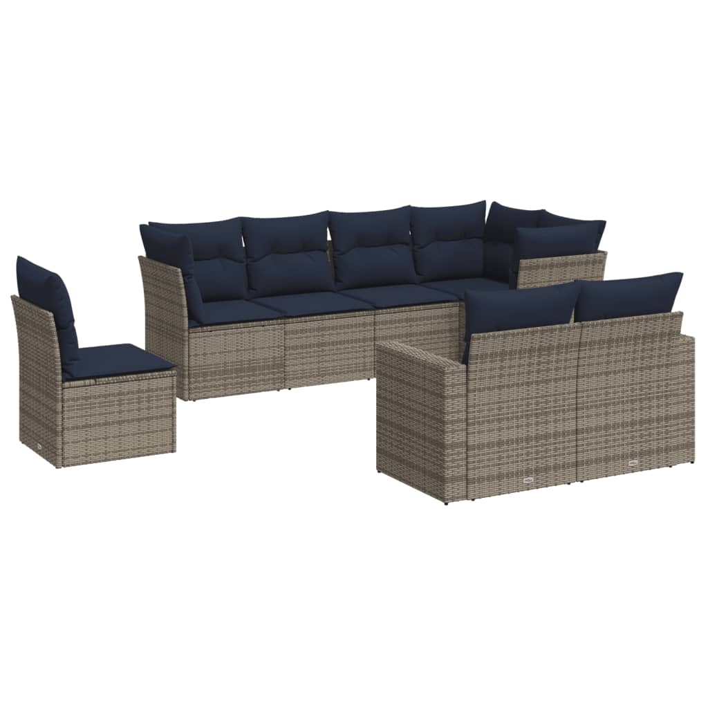 8 Piece Patio Sofa Set with Cushions Gray Poly Rattan