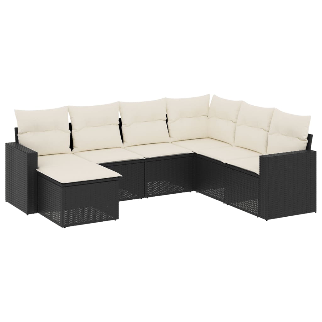 Garden Sofa Set Black PE Rattan Large Adjustable Feet