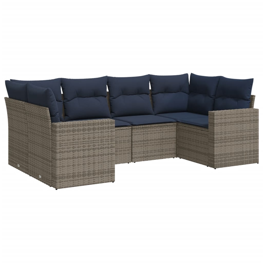 6 Piece Patio Sofa Set with Cushions Gray Poly Rattan