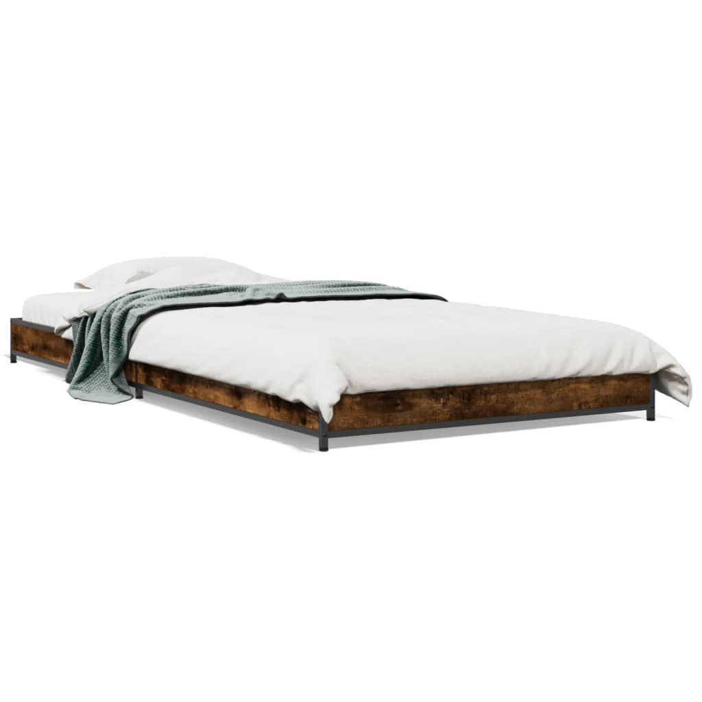 Bed Frame Smoked Oak Engineered Wood, Steel Small Single Durable