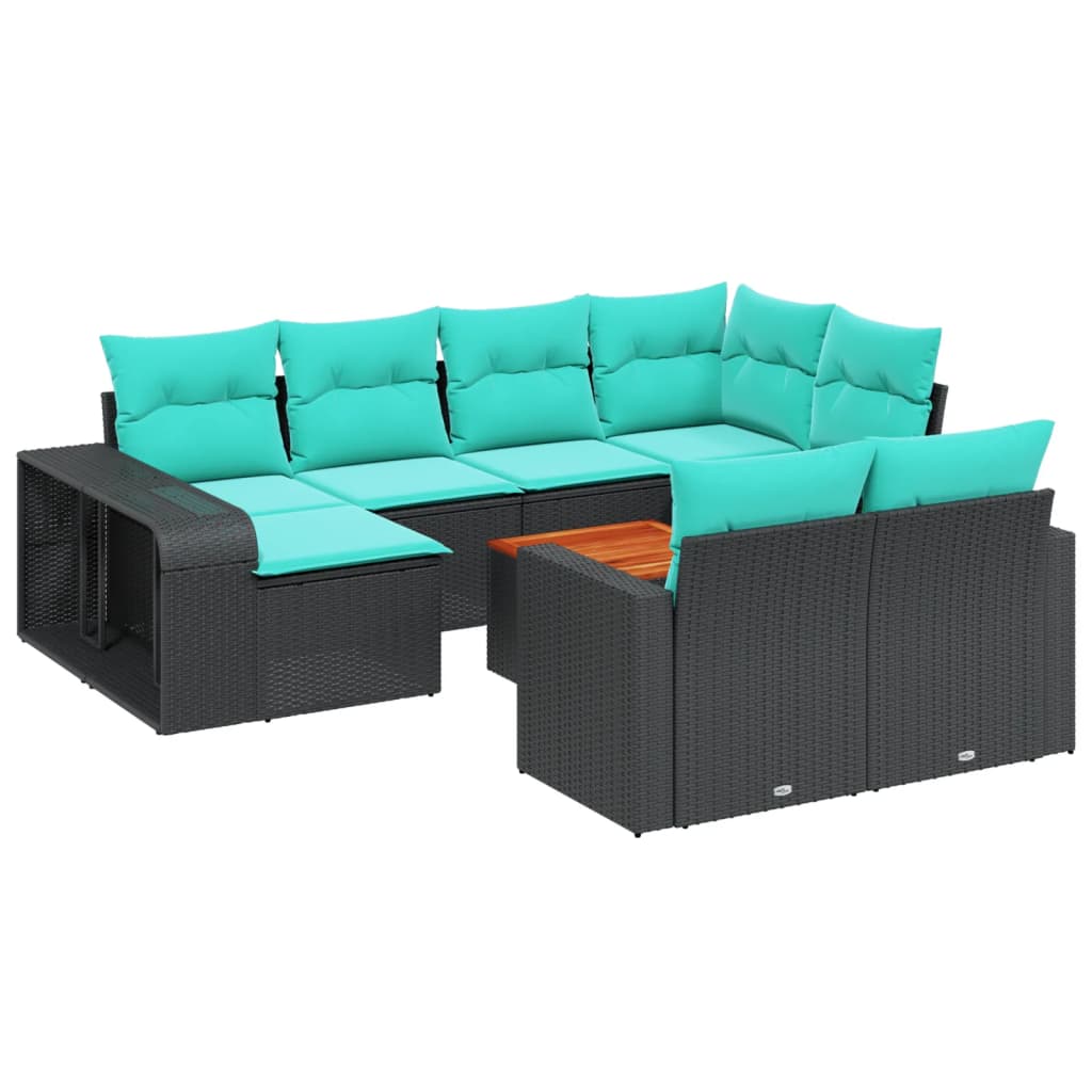 11 Piece Garden Sofa Set with Cushions Black Poly Rattan