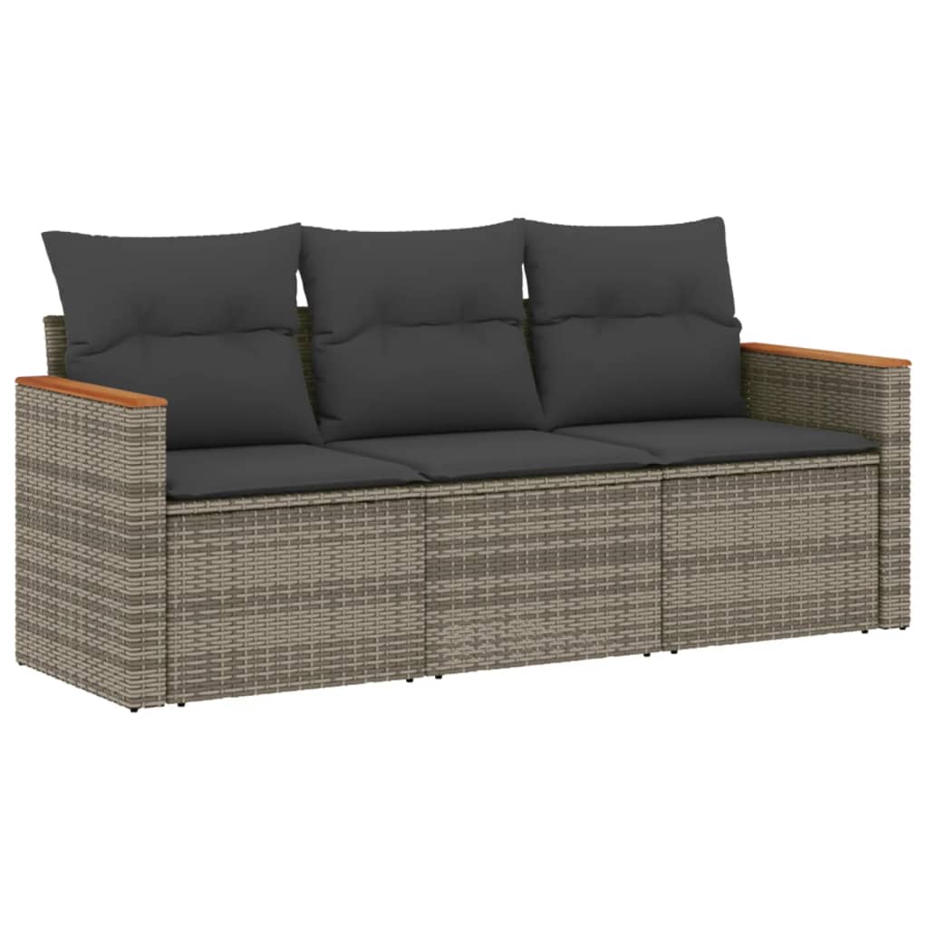 Garden Sofa Set Grey PE rattan, powder-coated steel, polyester