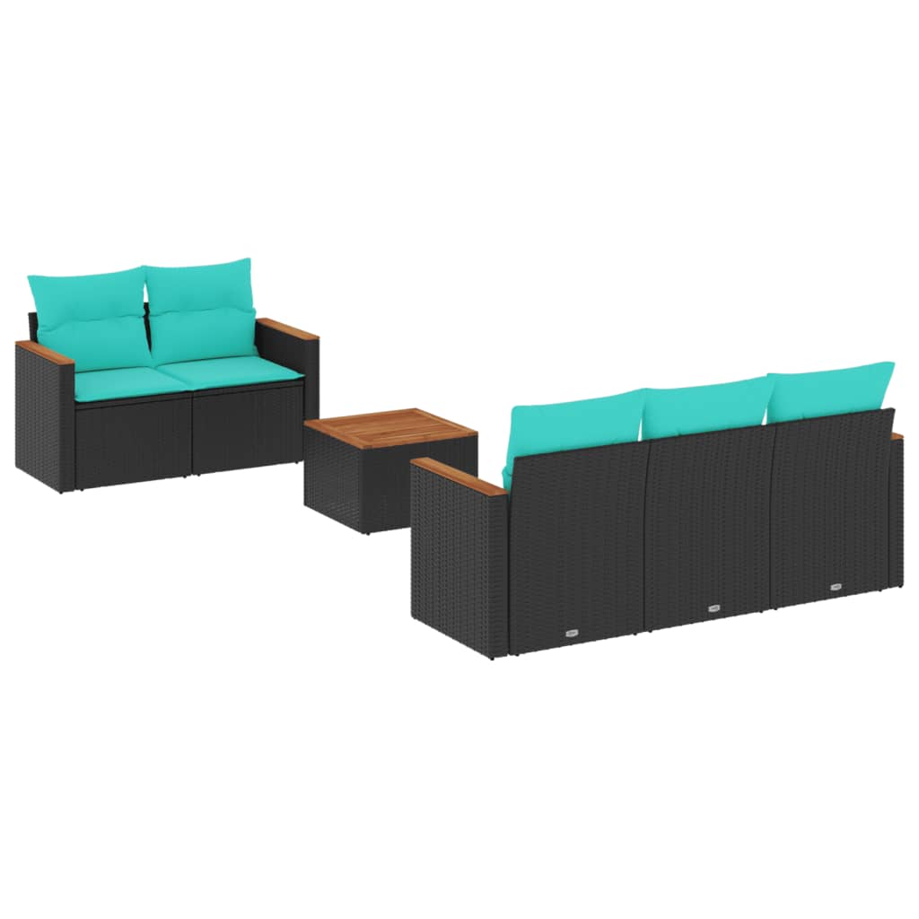6 Piece Garden Sofa Set with Cushions Black Poly Rattan