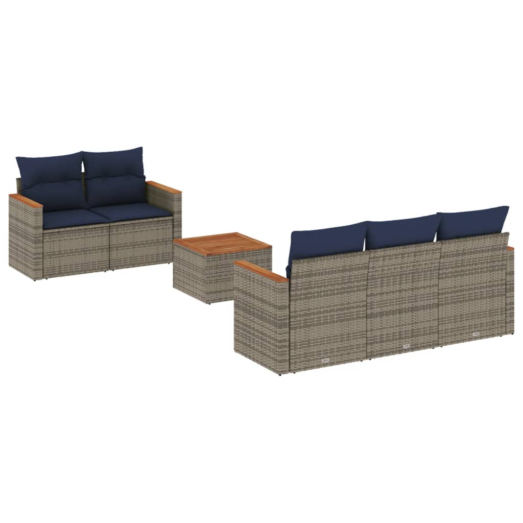 6 Piece Garden Sofa Set with Cushions Grey Poly Rattan