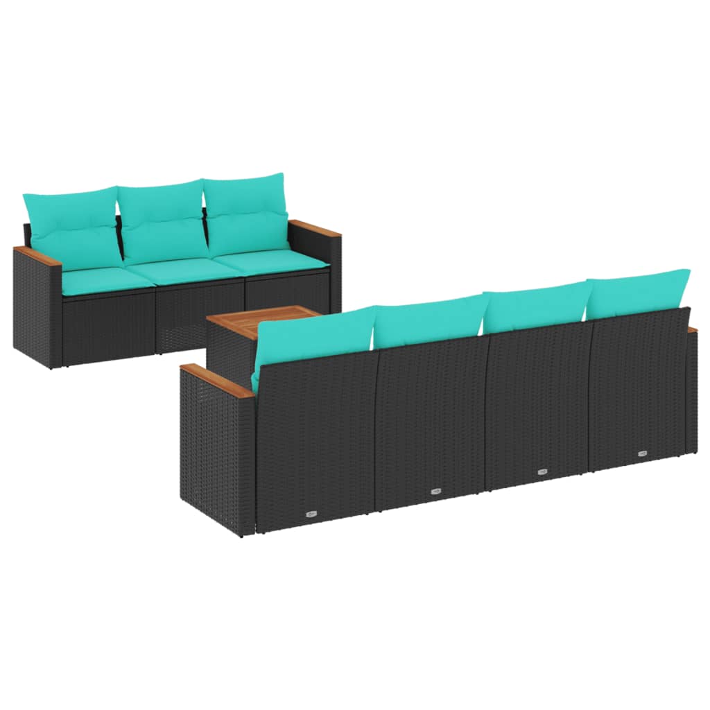 8 Piece Garden Sofa Set with Cushions Black Poly Rattan