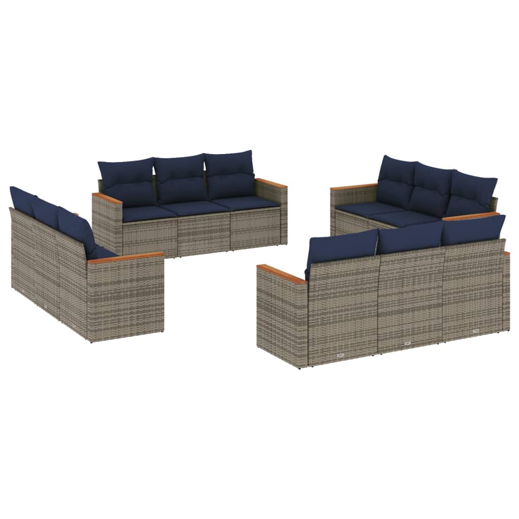 12 Piece Garden Sofa Set with Cushions Grey Poly Rattan