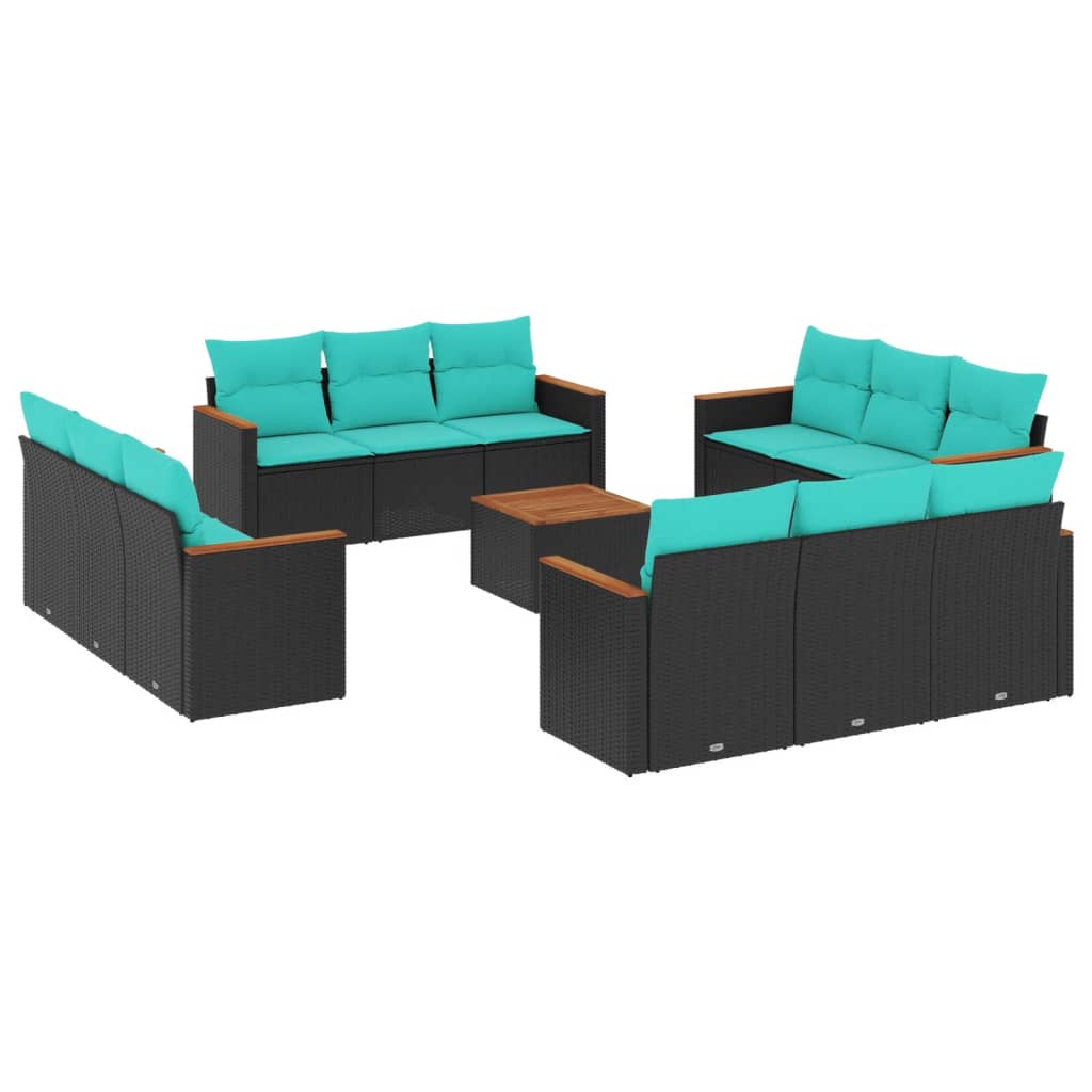 13 Piece Garden Sofa Set with Cushions Black Poly Rattan