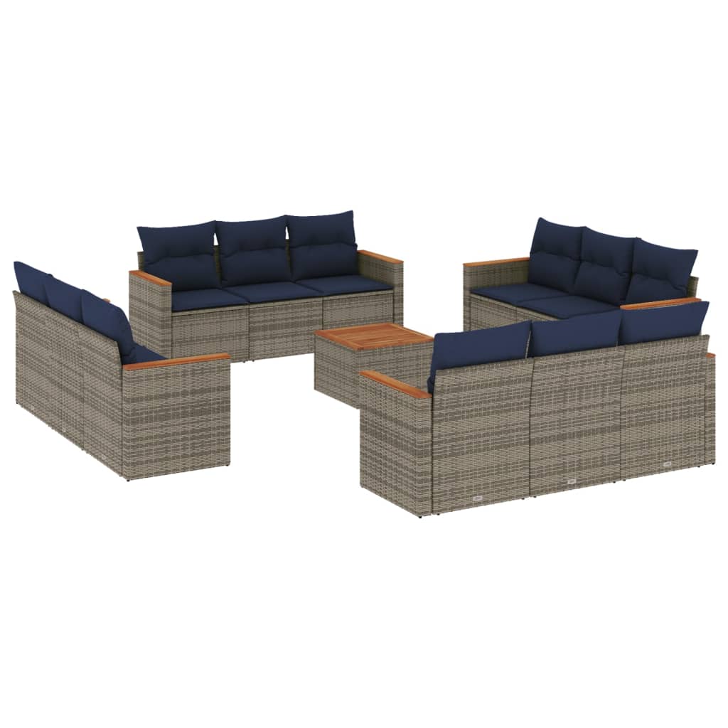 13 Piece Garden Sofa Set with Cushions Grey Poly Rattan