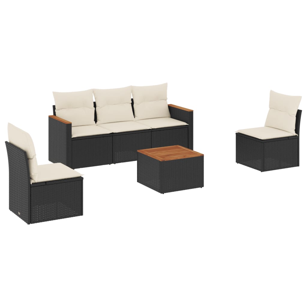 Garden Sofa Set Black and Cream White PE Rattan 6 Piece Set