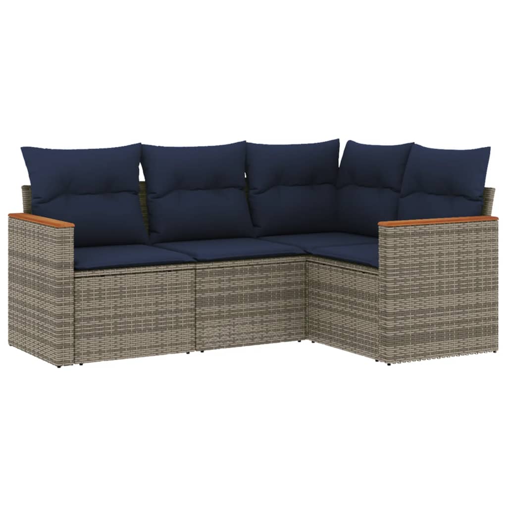 4 Piece Garden Sofa Set with Cushions Grey Poly Rattan