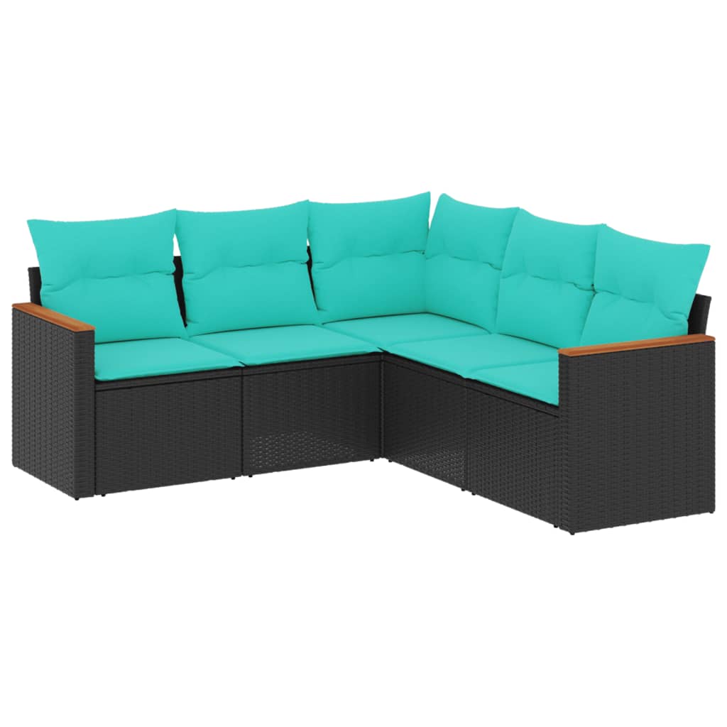Patio Sofa Set Black PE rattan, powder-coated steel, polyester