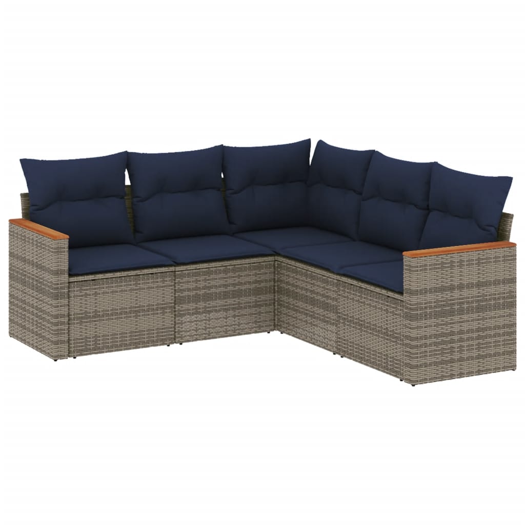 5 Piece Garden Sofa Set with Cushions Grey Poly Rattan