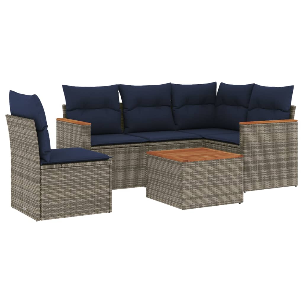 6 Piece Garden Sofa Set with Cushions Grey Poly Rattan