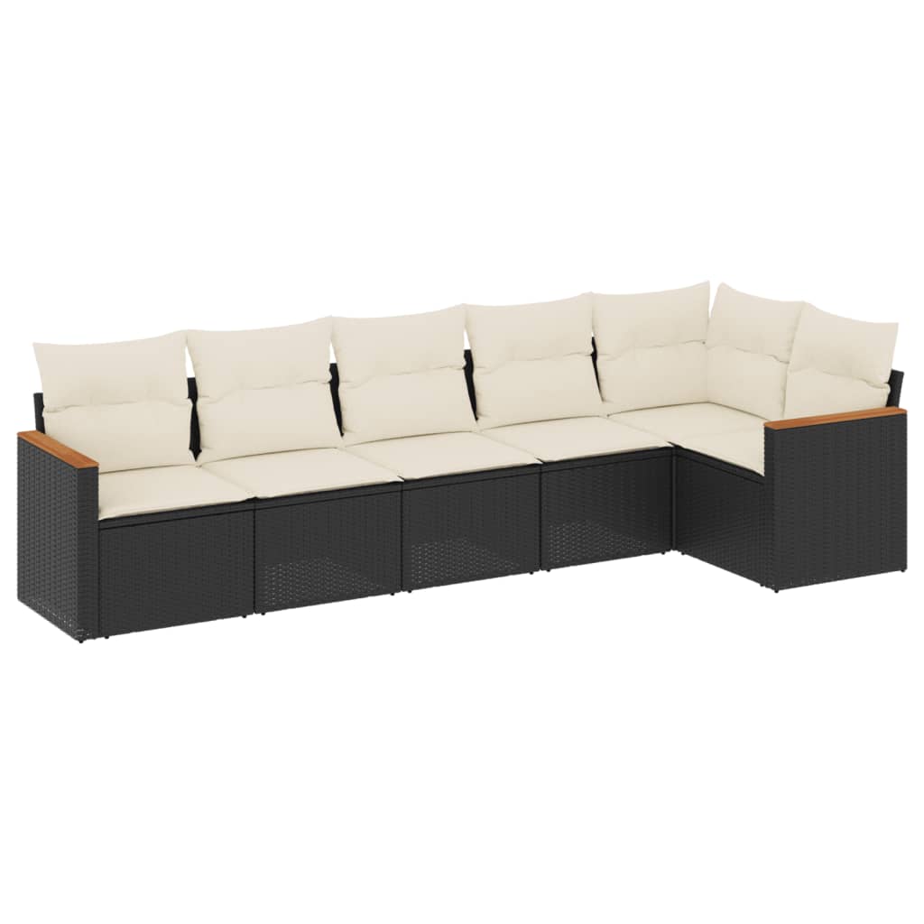 Garden Sofa Set Black PE Rattan, Powder-Coated Steel Modular