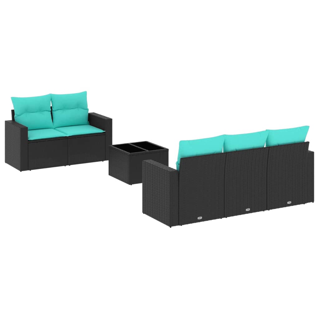 6 Piece Patio Sofa Set with Cushions Black Poly Rattan