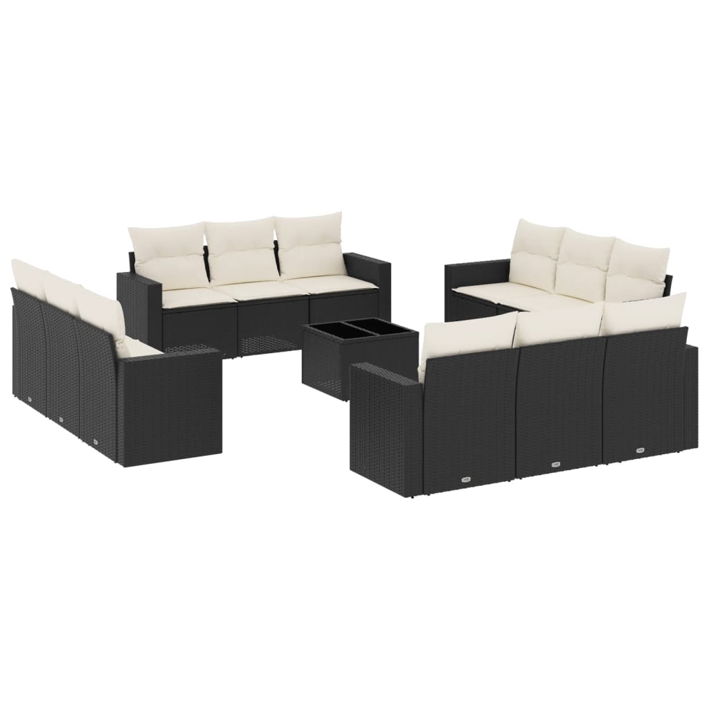 Garden Sofa Set Black PE Rattan Large Adjustable Feet