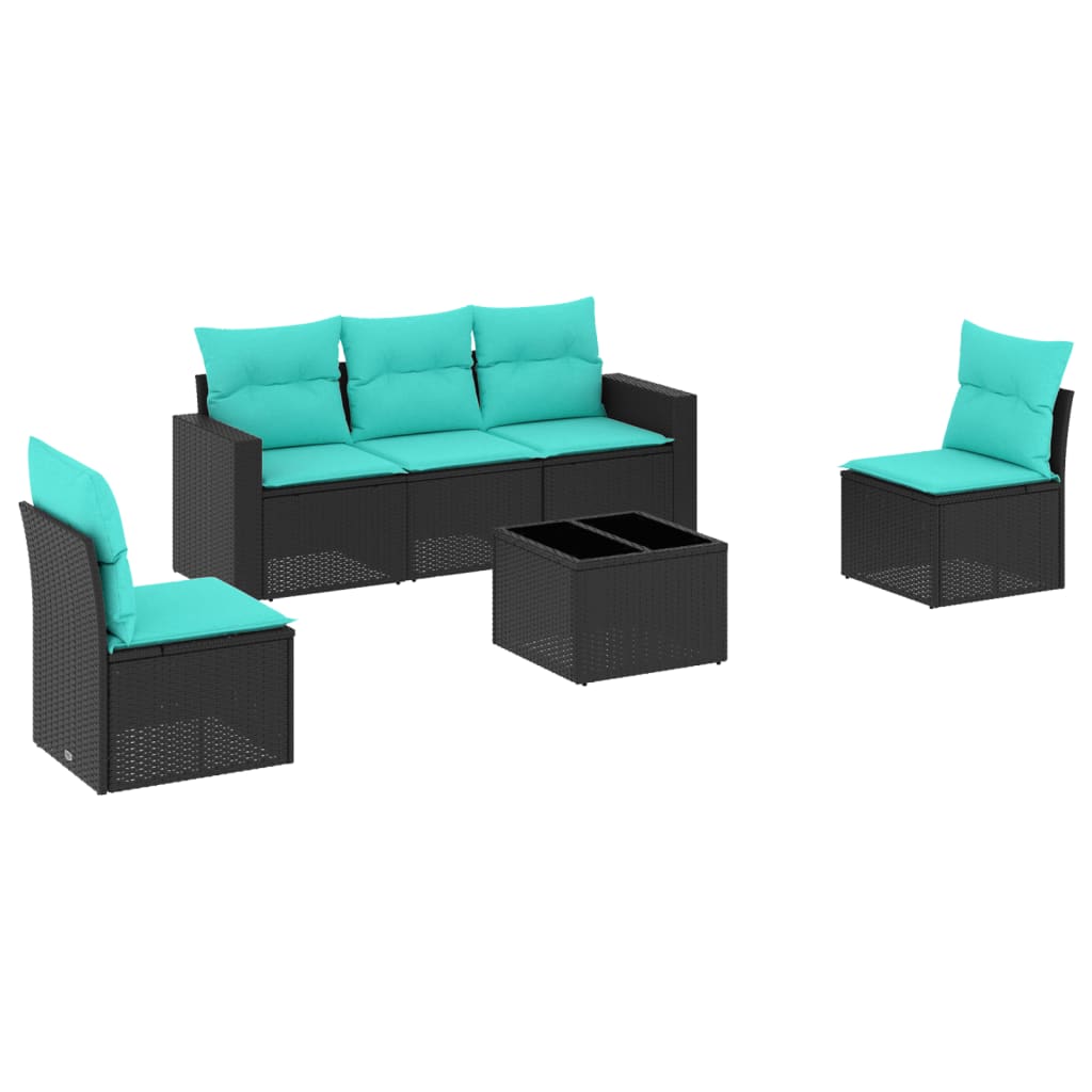6 Piece Patio Sofa Set with Cushions Black Poly Rattan