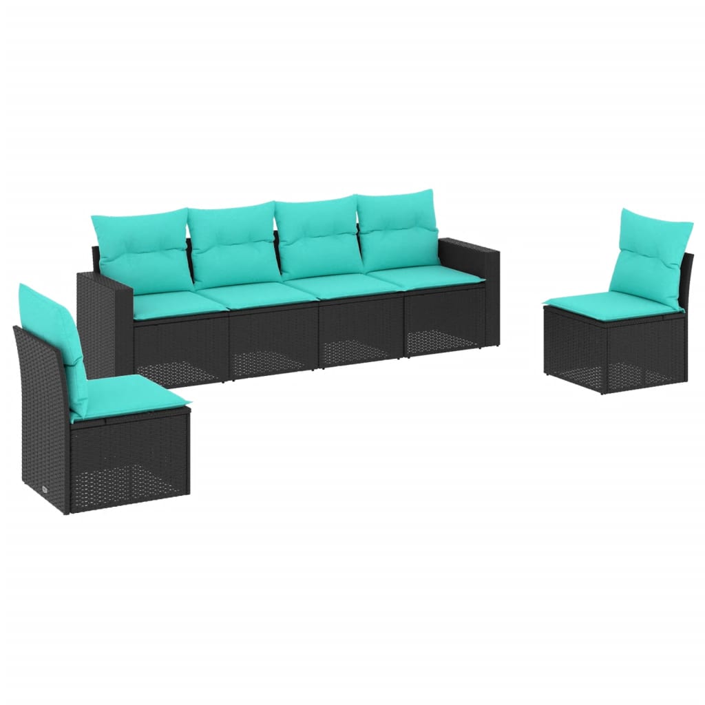 6 Piece Patio Sofa Set with Cushions Black Poly Rattan