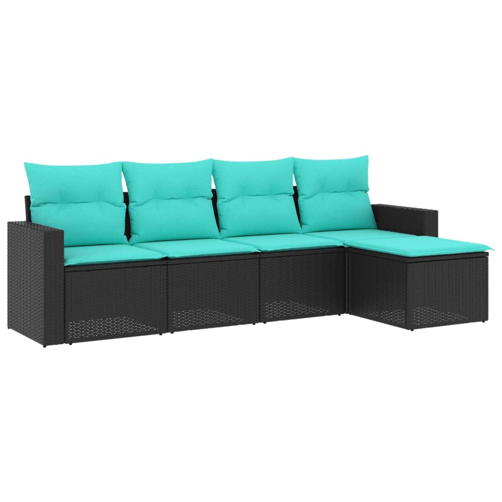 Garden Sofa Set Black, Blue PE rattan, powder-coated steel, polyester