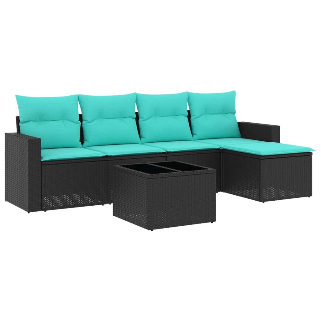 6 Piece Patio Sofa Set with Cushions Black Poly Rattan