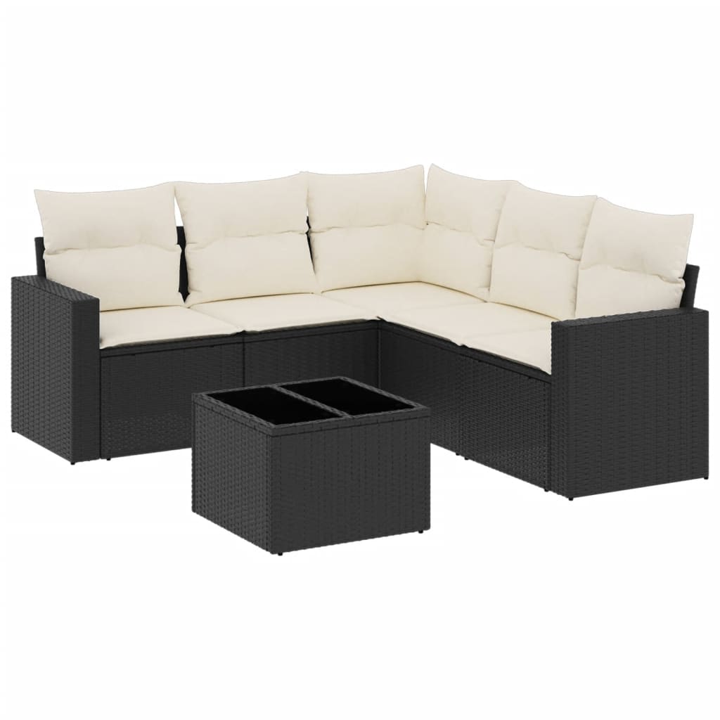 Garden Sofa Set Black PE Rattan Large Removable Covers